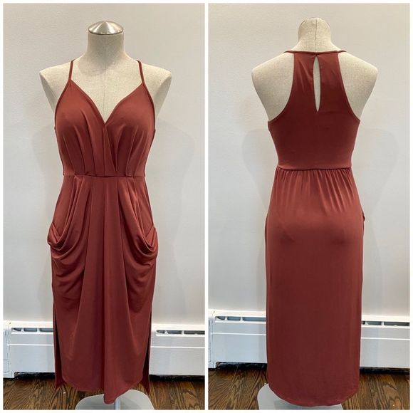 BCBGenration Mahogany Drape Pocket Midi Dress Size XS - Picture 1 of 5
